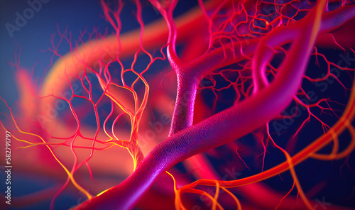 A detailed view of the complex network of blood vessels in a biological sample