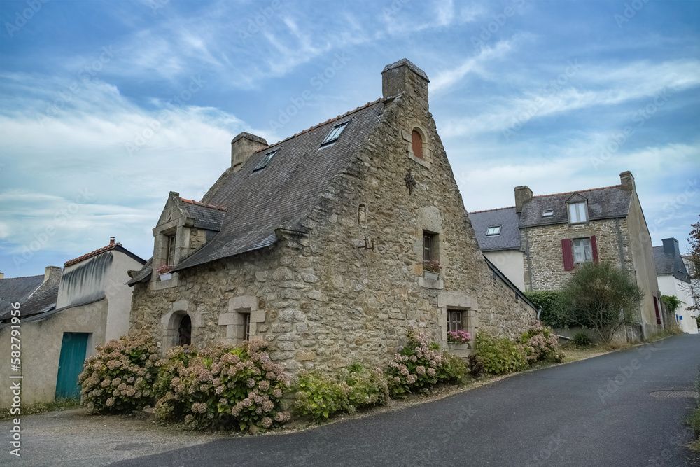 Arz island in the Morbihan gulf, France, a typical cottage in the village

