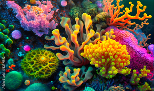 A close-up view of the colorful and diverse life forms living in a coral reef ecosystem
