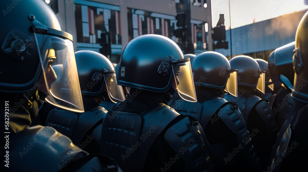 Smiling Riot Police Group of police officers in riot gear standing next to each other ...