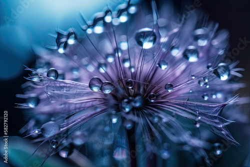 Macro shot of water droplets on a dandelion.