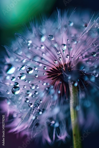 Macro shot of water droplets on a dandelion.