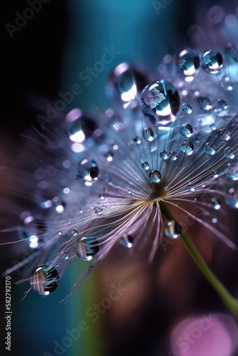 Macro shot of water droplets on a dandelion. © jay