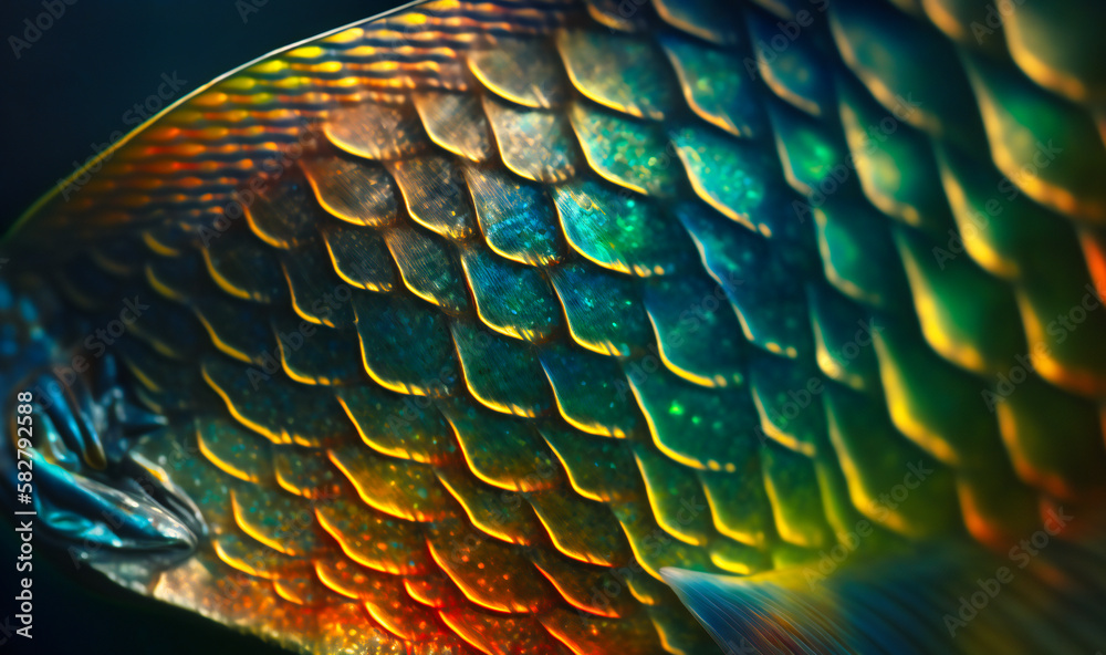 Fototapeta premium A close-up view of the iridescent and translucent scales on a fish