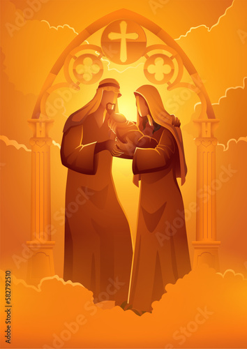 Holy family on gothic gate decoration