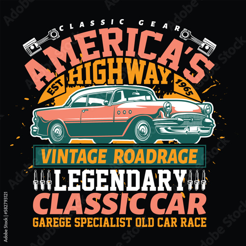 A vintage classic car American legend t shirt design