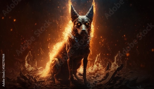 devil dog in hell. Created with Generative AI.