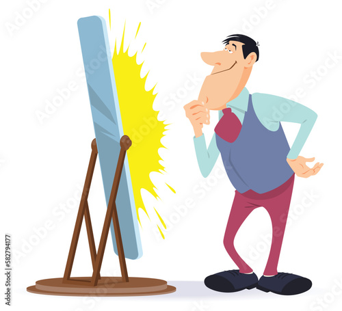 Man in front of mirror. Illustration for internet and mobile website.