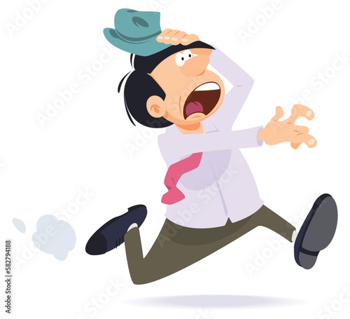 Man in business suit runs down street. Illustration for internet and mobile website.
