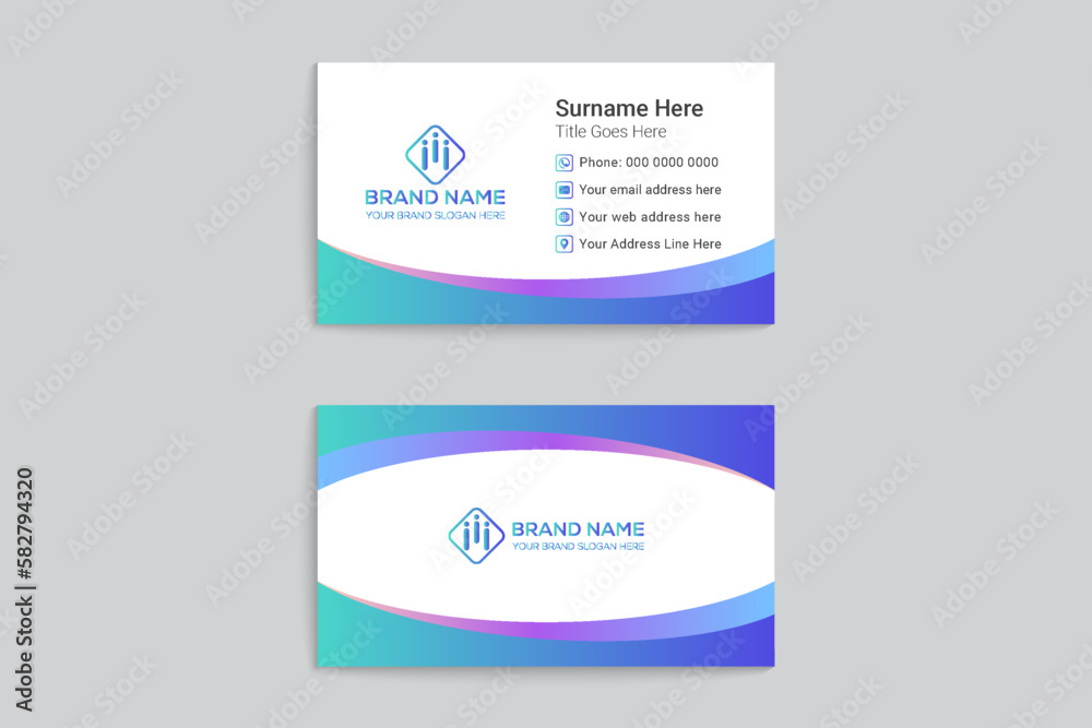 Elegant minimal blue color business card template