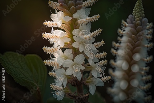 vertical macro of a foamflower in full bloom Generative AI photo