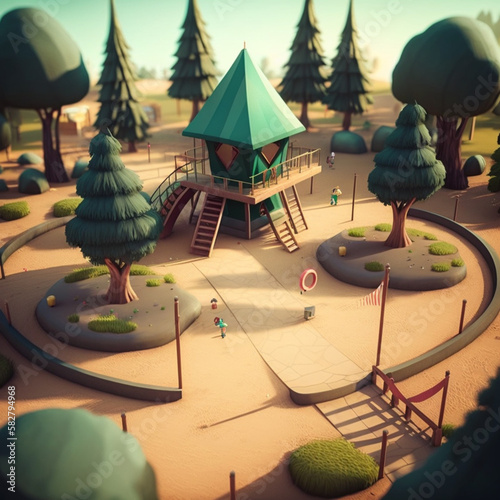 Playground at sunny day. Generative AI.