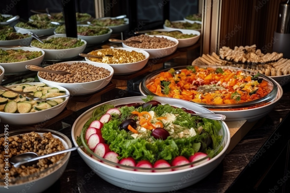 Vegetarian culinary buffet, salads and appetizers - generative ai