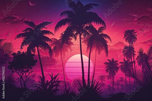 Palm trees at sunset landscape