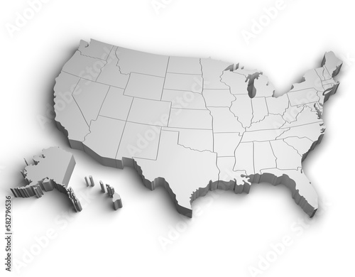 3d USA map illustration white background isolate