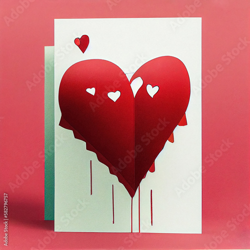 Hot bright pink paper background heart generative AI DIY Valentines day card for romantic event, love valentines day