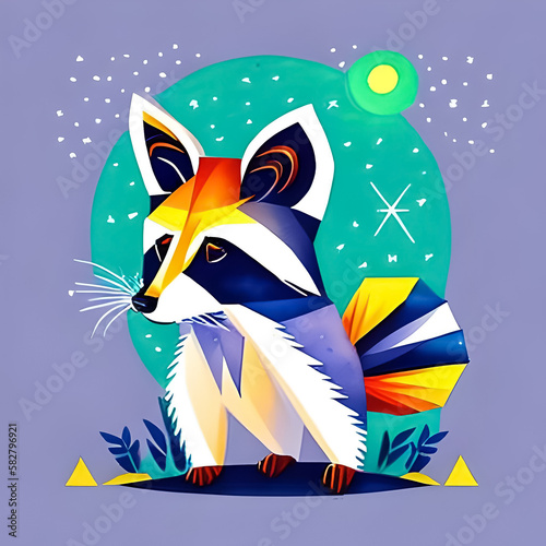 Raccoon in sunglasses, watercolor drawing.  Generative AI.