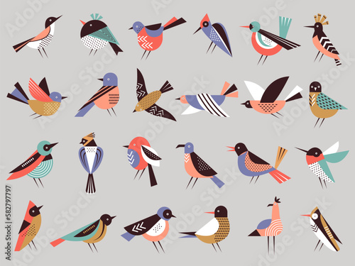 Stylized birds. Geometrical flying sparrows and doves recent vector freedom symbols for logo designs projects
