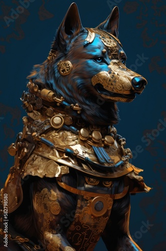 Dog Ancient Samurai Warrior Soldier Standing Up Generative AI