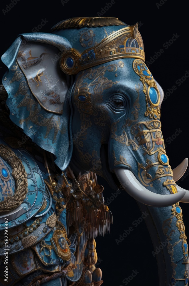 Elephant Skilled Samurai Soldier Standing Up Generative AI