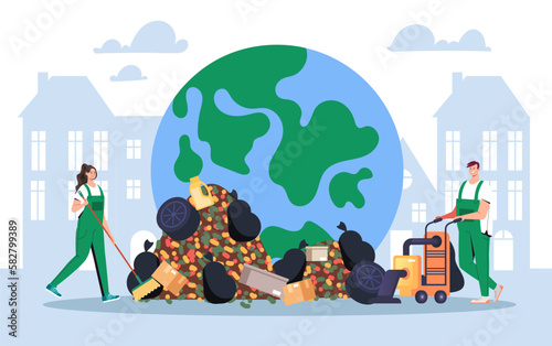 Save planet earth waste garbage environmental ecology concept. Vector graphic design illustration