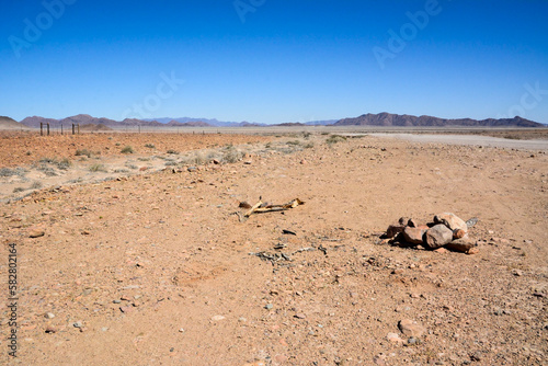 Waterless desert valley to the horizon against the background of the blue sky. World climate change and global warming
