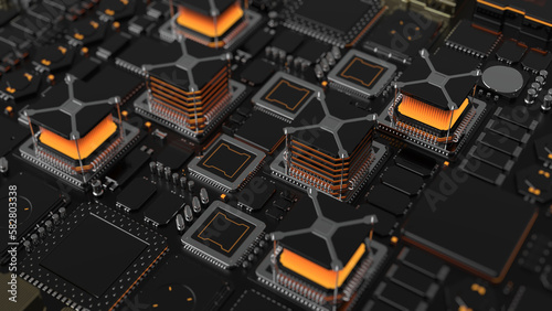 a huge number of microchips on the surface, the concept of the semiconductor industry