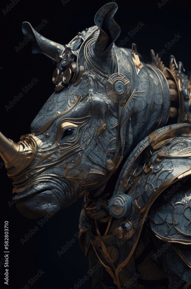 Rhino Ancient Samurai Warrior Standing Up Generative AI