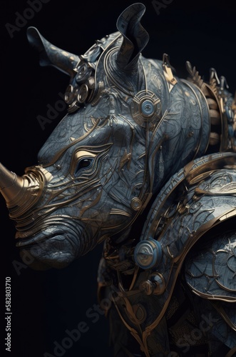 Rhino Ancient Samurai Warrior Standing Up Generative AI