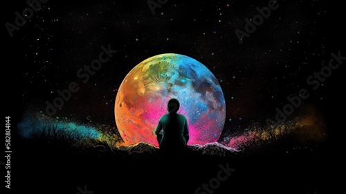 Un homme assis seul sur la lune regarde les   toiles color  es de l univers.