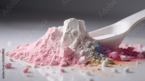 Pre-workout powder and pink scoop for healthy lifestyle , generated by IA 