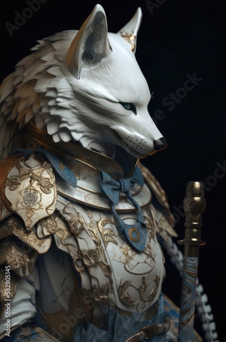 White Fox Adept Samurai Warrior Champion Portrait Generative AI © Johnathan