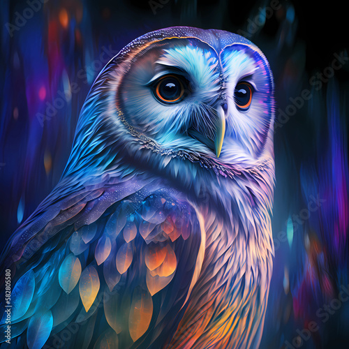 Iridescent Owl Portrait | AI Generative photo