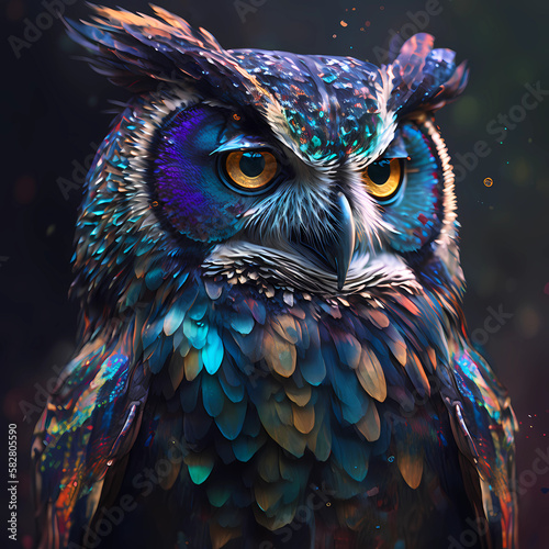 Iridescent Owl Portrait | AI Generative photo