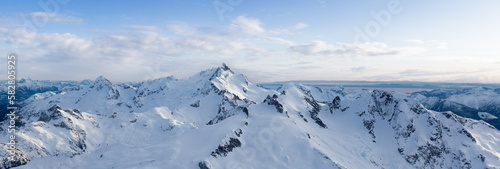 Aerial Panoramic View of Canadian Mountain Landscape. Squamish, British Columbia, Canada. Nature Background Panorama © edb3_16