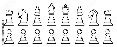 Outline set of chess vector icons - Chess icons set