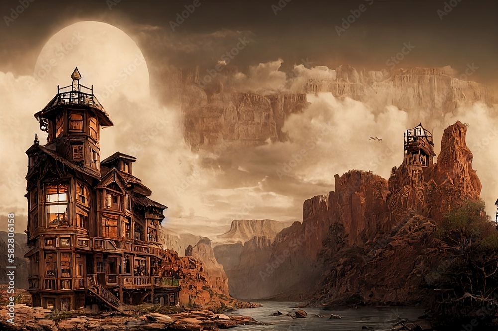 Fototapeta premium ancient house in desert landscape