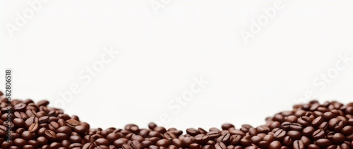 Coffee beans on a white background in the form of a frame, generative AI.