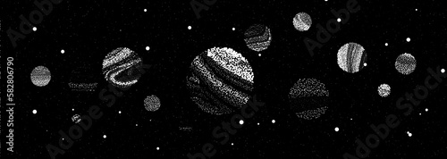 Cosmic illustration. Ink space background with stars