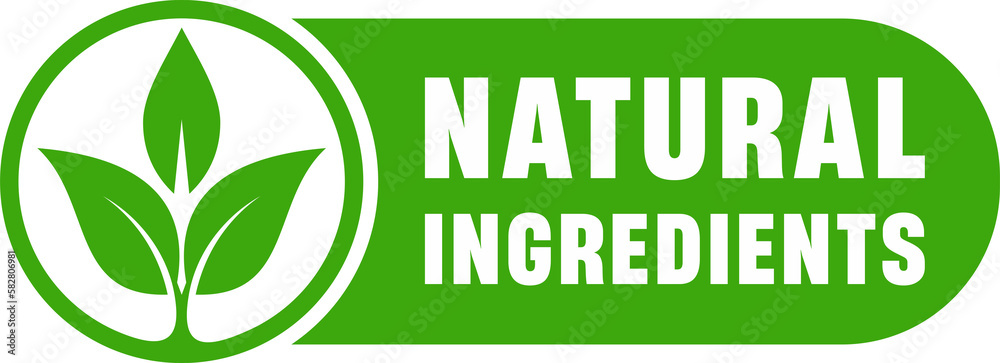 Obraz premium Natural ingredients label. Organic, natural, eco product. Natural food logo. Green emblem for promotion healthy products