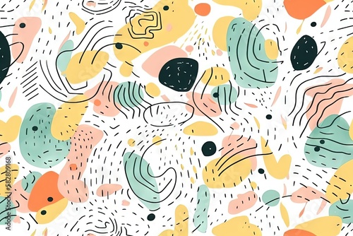 Un doodle de ligne coloré amusant minimaliste avec un motif sans couture. Toile de fond de gribouillis enfantin simple. Idéal pour le papier peint de la chambre des enfants. © Merilno