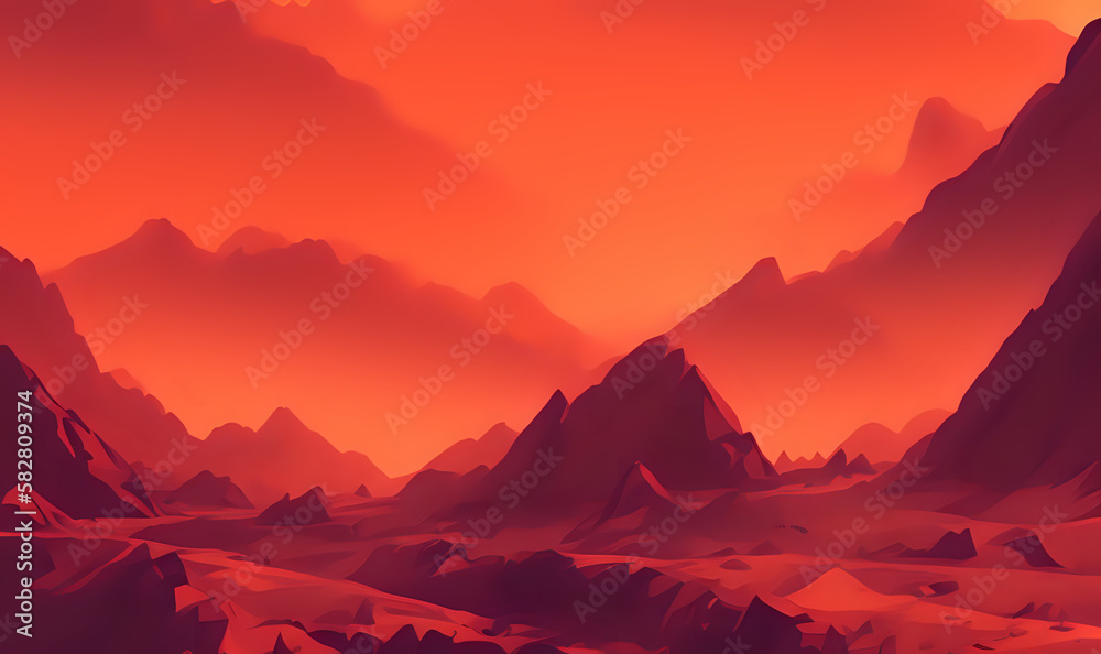 Obraz premium Red land with mountains, Generative AI Digital Illustration