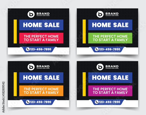 Creative Real Estate Home sale business company ads, yard sign, signage design for outdoor advertising multiple color version vector template