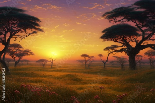 Sunset View in an African Savannah 