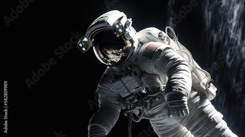 Un portrait en gros plan d'un astronaute dans l'espace. photo