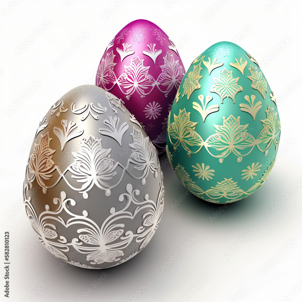 Fototapeta premium Colorful Easter eggs on white background, created with generative AI
