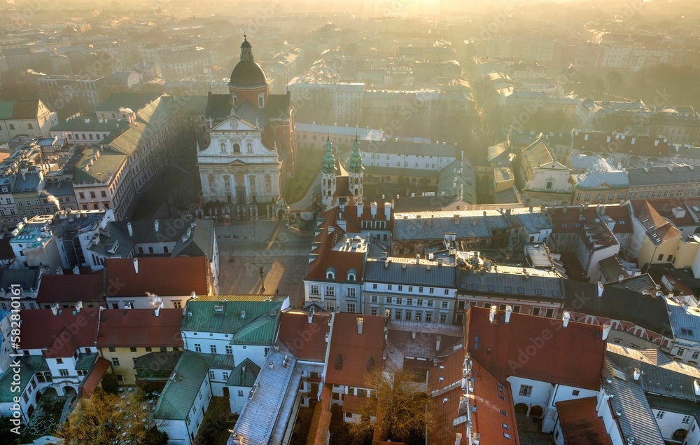 Kraków - Kościół Św. Piotra i Pawła - widok z drona o poranku - obrazy, fototapety, plakaty 