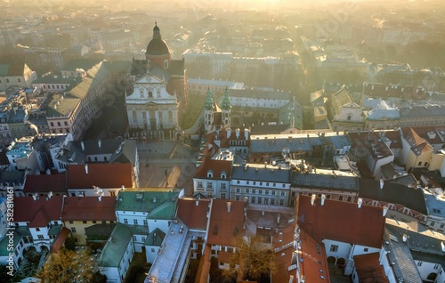 Kraków - Kościół Św. Piotra i Pawła - widok z drona o poranku