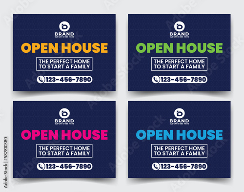 Home sale business real estate company ads, yard sign, signage poster design for outdoor advertising multiple color version vector template