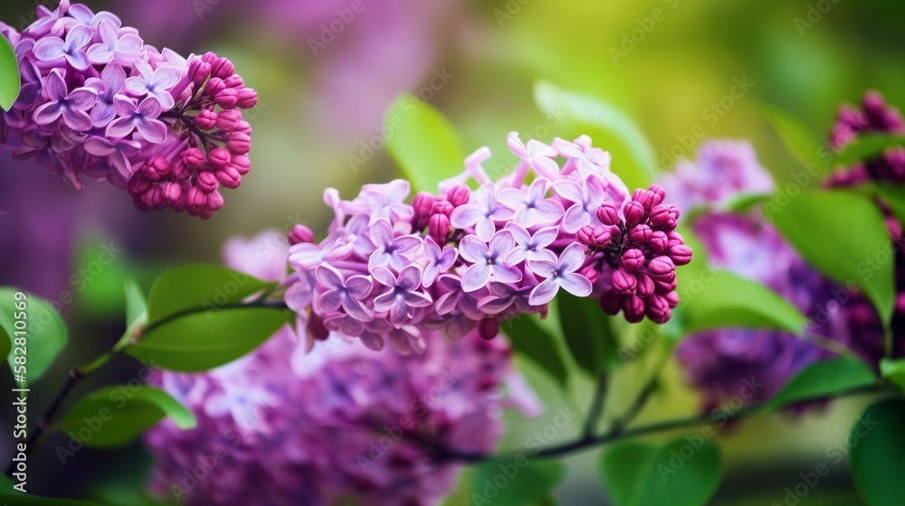 Purple lilac flowers blossom in garden, spring background Generative AI Purple lilac flowers blossom in garden, spring background Generative AI